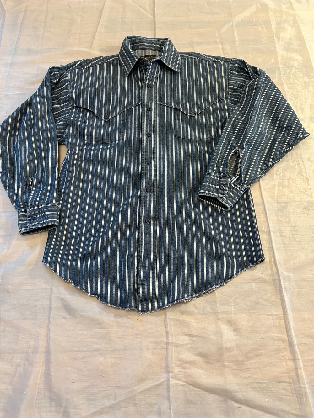 Vintage 80s Panhandle Slim Blue and White Striped Western Button-Down Shirt